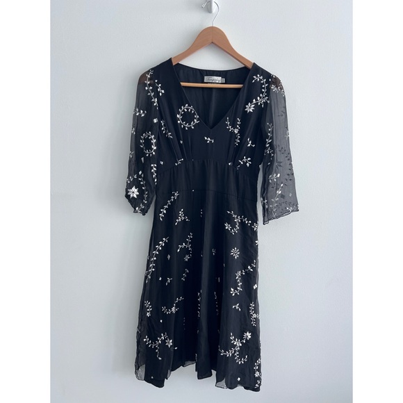 Temperley London dress size 8 6 black silver print sheer midi - Picture 2 of 6